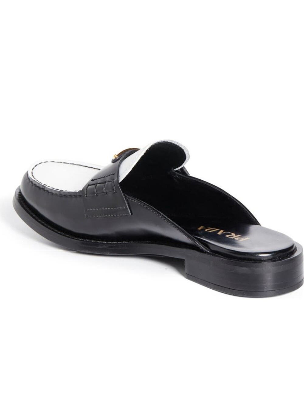 $1,200 Prada Brushed Leather Bi-color Triangle Logo Loafer Mule EU 38 US 8 BNIB - Picture 3 of 13